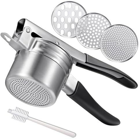 Potato Ricer, AMOHEE 15oz Stainless Steel Potato Ricer Upgrade Heavy Duty Design With Anti-Slip Handle Ricer for Mashed Potatoes, Carrots, Yams etc Cover