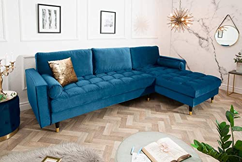 Ecksofa 260cm Ottomane beidseitig Comfort blau Samt Federkern Design Elegant 3er-Sofa Lounge – Bild 4