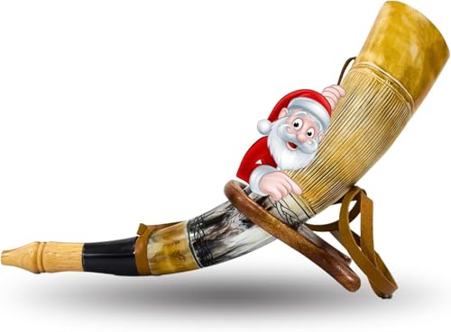 ZAHANAARA Viking Blow Horn | Genuine Ox Horn Trumpet | Viking Bugle Hunting tool with Wooden Stand | Ideal for Medieval Battle & Norse Gathering Fans | Handcrafted Antique Unique Gift for Men - 16'