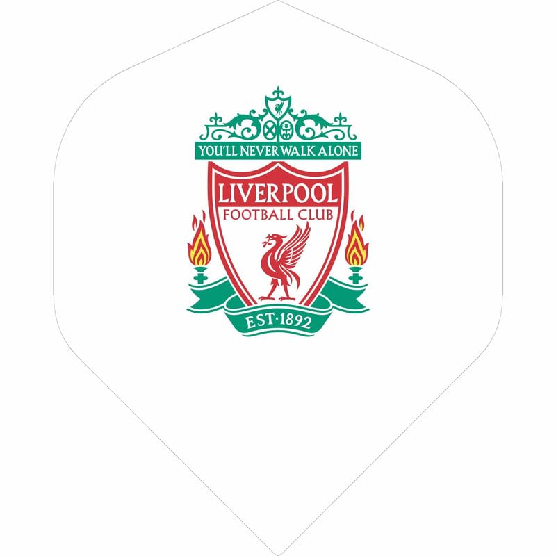 FOCO Licenza ufficiale del Liverpool Football Club Dart Flights The Reds FC 100 micron n. 2 forma, stemma bianco, 1 set di 3 voli (F3921)