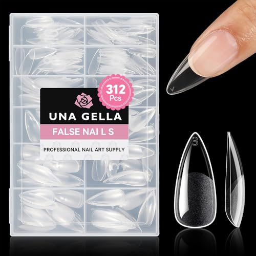 UNA GELLA Stiletto Gel Nail Tips: Full Cover 312Pcs No C Curve Halloween Stiletto Nail Tips Pre-buff Press On Nails Half Matte Almond Gel Tips for Nail Extension DIY Salon 12 Sizes
