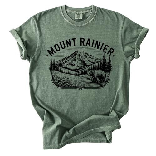 FITIN Mount Rainier T-Shirt Washington National Park Bear Tee Vintage Mountain Outdoor Hiking Camping Gift Nature (US, Alpha, Medium, Regular, Regular, Moss)