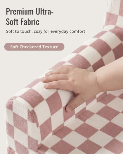 Image of Blissful Diary Foldable Kids Couch, Extra Wide Kids Sofa Chair, Blush Check