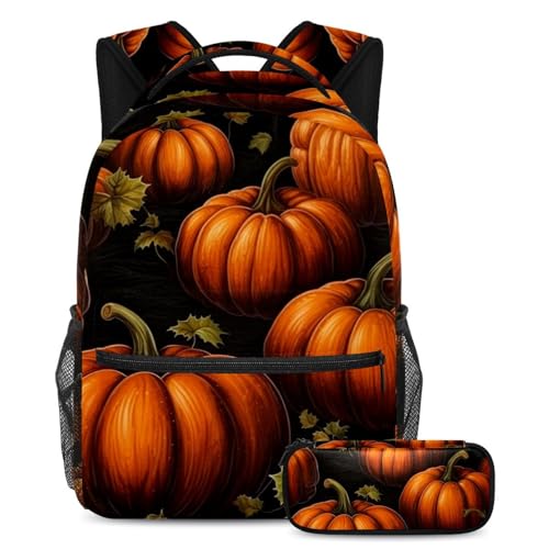 Sac à dos citrouilles d'Halloween multicolore solide pour filles et garçons avec trousse d'école