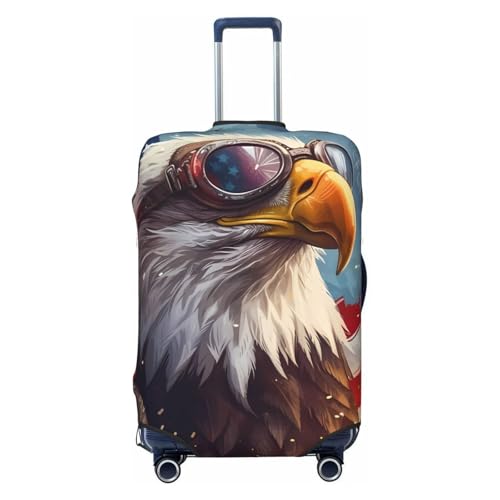 Bald Eagle Pilot Print Luggage Cover For Suitcase,Washable Elastic Travel Suitcase Protector With Zipper Closure And Bottom Buckle – Fits 18-32