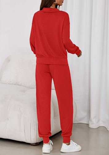 Image of PRETTYGARDEN Women 2 Piece Ribbed Knit Matching Lounge Sets | Comfy Sweat Track Suits, Athleisure Casual Outfit, Half Zip Sweatshirt & Jogger Pants, Fall Winter Clothes for Airport Travel