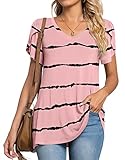 Anymeet Woman Short-sleeve Tunic Summer Casual Top for Leggings V-neck Shirts Pajama Blouse Tee Beac