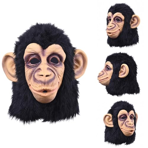 Disfraz de mono de 1/2 piezas, espeluznante chimpancé, gorila Msk, divertido disfraz de cabeza de mono, accesorios realistas de disfraz de mono con disfraz de pelo, máscara de látex ligera para