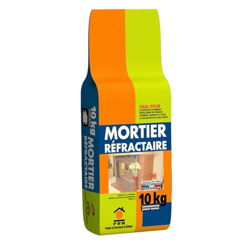 Mortier Réfractaire 10kg - Résistance Thermique jusqu’à 900°C - Enduit Haute Température Prêt à Gâcher pour Cheminées, Fours à Bois, Poêles, Barbecues et Briques Réfractaires - Intérieur/Extérieur