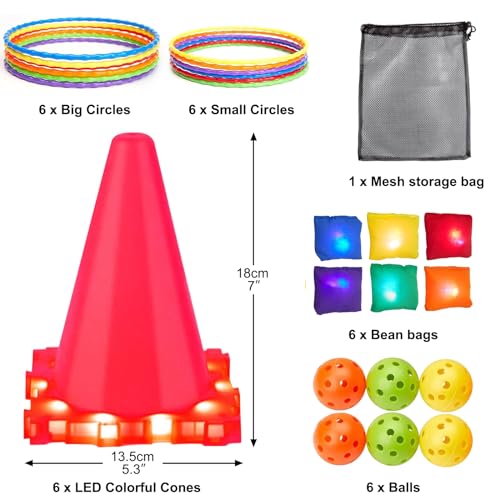 Bean Bag Toss Game Toys - Light Up 3 in 1 Carnival Games Set, Cones Bean Bags Ring Toss, Garden Game Indoor Outdoor Throwing Games for Family Activity, Gifts for Age 3+ Years Old Girls Boys Toddlers - Image 4
