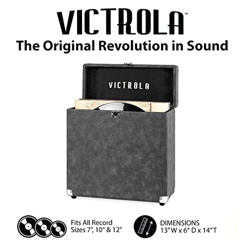 Caja para vinilos de tocadiscos elegante con herrajes resistentes Gris 2