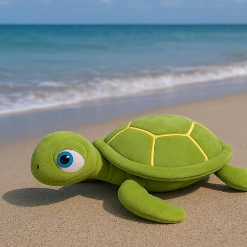 Image of Adorable Green Sea Turtle Plush Toy Ultra Soft Stuffed Animal with Big Blue Eyes Cute Huggable Ocean Plushie for Kids Toddlers Boys Girls Beach Themed Plush (30 CM)