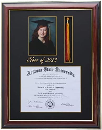 3art 8.5x11 SQ-Diploma, with Tassel and 5x7 Picture Frame. Mahogany/Black (Customizable)