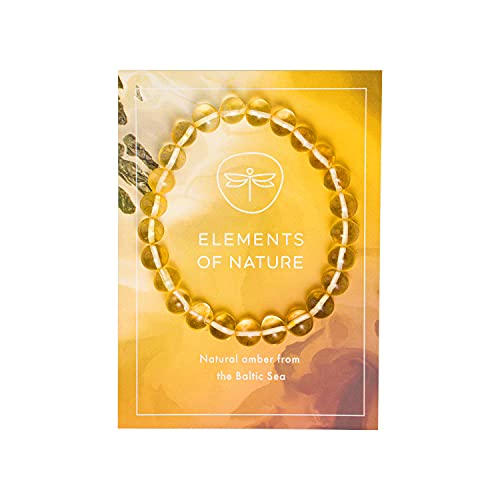 Amber Bracelet on Elastic Band - Hand-made from Lemon color genuine Baltic Amber beads - Multiple Sizes - Raw and Polished Amber - Elements of Nature (Lemon, 7.9)