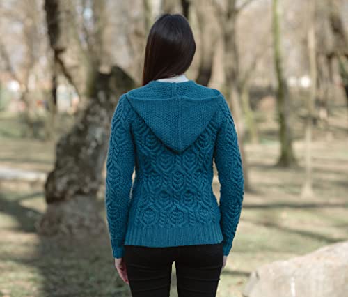 Image of SAOL Women's Hooded Zip Cardigan - Pure Merino Wool Irish Sweater - Warm & Breathable Outer Layer