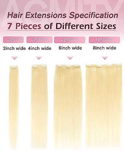 AGMITY Clip in 14 Inch 110g 7pcs Real Human Hair Natural Silky Double Weft Hair Extensions (Bleach Blonde) - Image 4