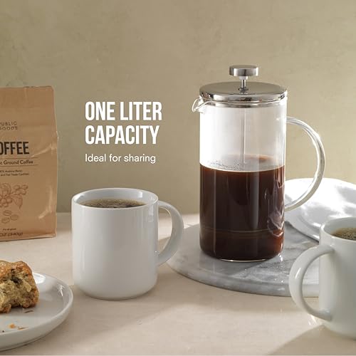 Public Goods 34 oz. French Press Coffee Maker | 1 Liter High-Heat Borosilicate Glass French Press | Heat-Resistant, Durable, Dishwasher Safe - Image 4