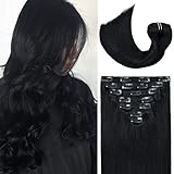 Clip In Hair Extensions Human Hair New Version Thickened Double Weft Brazilian Hair 120g 7pcs Per Set 9A Remy Hair Jet Black Full Head Silky Straight 100% Human Hair Clip In Extensions(18 Inch #1)