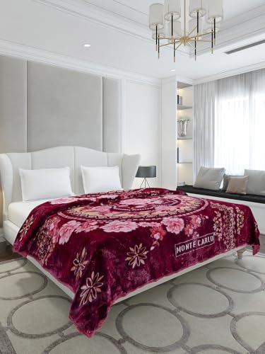 Image of Monte Carlo Double Bed Heavy Winter Blanket Marshal 2 Ply 850 GSM | 4.5 KG (240x220 CM), Wine