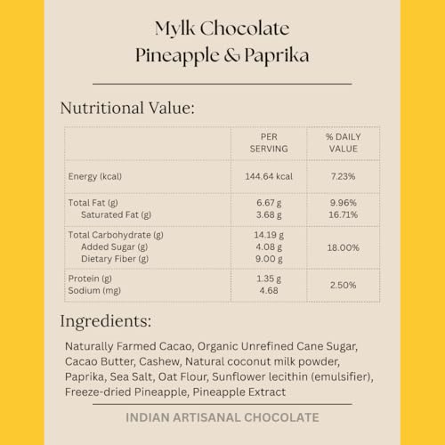Image of Darkins Vegan Mylk Pineapple Paprika Chocolate | Unrefined Cane Sugar | Gluten-free | Hand Crafted Chocolate | 50 Gm Each Pack Of 2