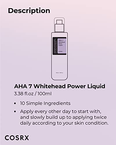 Cosrx Aha 7 Whitehead Power Liquid, 3.38 Fl.oz / 100Ml, Whitehead Remover, Glycolic Acid 7%, Aha Exfoliant, Pore Minimizer, Korean Skin Care, Animal Testing Free, Paraben Free #TOP6
