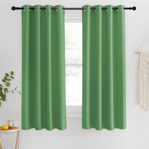 NICETOWN Blackout Short Curtain 63 inches Long for Windows, Thermal Insulated Curtain Grommet Room Darkening Window Treatment for Bedroom/Living Room, 1 Panel, W46 x L63, Froest Green
