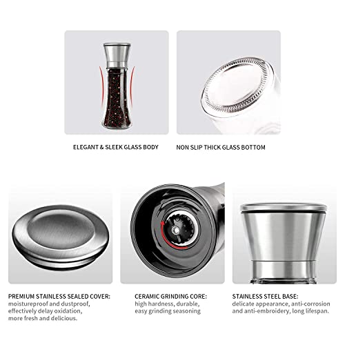 Herda Salt And Pepper Grinder - Refillable 304 Brushed Stainless Steel Shaker - Adjustable Ceramic Sea Salt & Pepper Grinder - Tall Glass Salt- Pepper Mill & Salt Mill (2Pcs) #TOP3