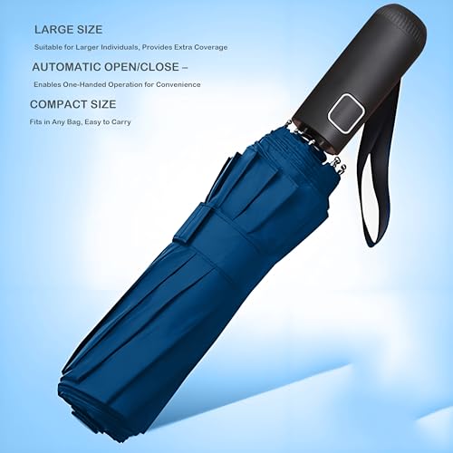 Image of SIEPASA Umbrella for Men - Automatic Large Size Foldable Umbrella with Travel Cover for Man and women - 3 fold Windproof umbrella