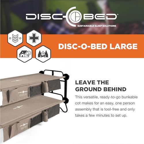 Disc-O-Bed Large Portable Bunk Camping Cots with Carry Bags - Heavy-Duty Indoor or Outdoor Sleeping System, Converts to Bench or Separate Beds, 500 lb Weight Capacity Per Cot