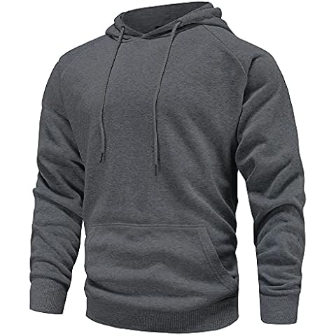 Mens Plain Overhead Hoodie Hooded Pullover Sweatshirt Hoody Black Charcoal White S-2XL (Charcoal, X-Large) Cover