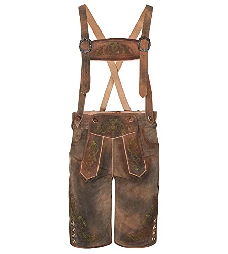 Pantalones de piel para hombre, estilo regional, estilo vintage, con tirantes, de piel auténtica, cuerno salvaje, marrón, 48 Cover