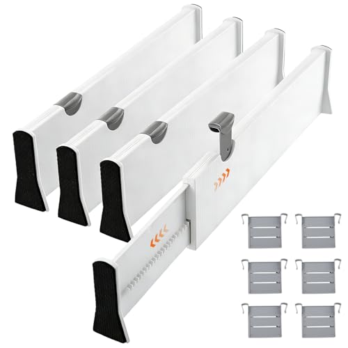 Veebmys 4 Séparateurs de Tiroirs Réglables, Longueur 37,5–54 cm, Hauteur 10 cm, Organiseurs en Plastique pour Cuisine, Armoire, Chambre, Bureau, Commode, Salle de Bain