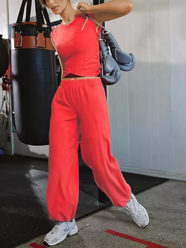 Women 2 Piece Outfit Set Loungewear Cropped Tops and Jogger Sweatpant Matching Set Coordinated Sweatsuit with Pockets4