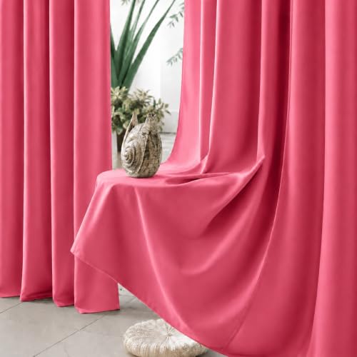 Image of THE LINEN COMPANY Cotton Curtains 5 Feet for Window, Solid Duck Canvas Window Curtains for Bedroom & Kitchen, 5ft Set of 2, Pink