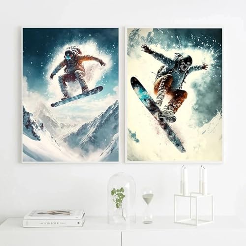Peinture sur toile tableau abstraite ski snowboard décoration d'intérieur moderne 50x70cm