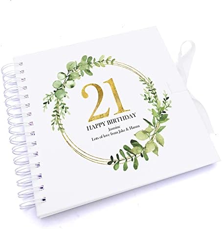 Personalised 21st Birthday Gift for her Scrapbook Photo Album Gold Wreath Design