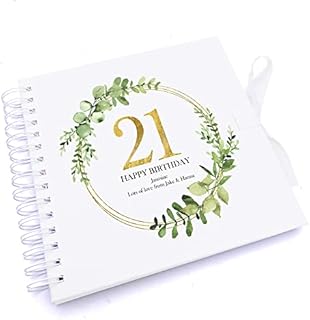 Personalised 21st Birthday Gift for her Scrapbook Photo Album Gold Wreath Design