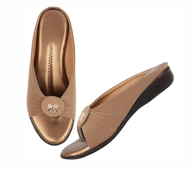 BKRT Womans Casual stylish Party/Wedding/Fashion Sandals | Girls, Ladies Flat Open Back (Golden37) (B0CSKDTKVY) Amazon Price History, Amazon Price Tracker