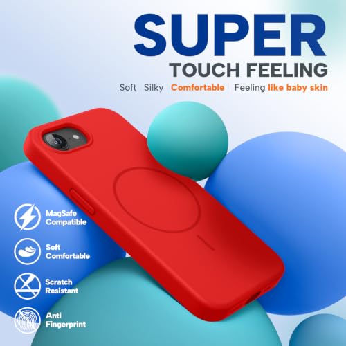 Image of Miracase Magnetic for iPhone 17e Case & iPhone 16e Case, [Soft Anti-Scratch Microfiber Lining], Compatible with MagSafe, Silicone Shockproof Protection Phone Case for iPhone 17e /16e, Red