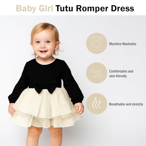 Baby Girl My Little Black Dress Romper Cotton Ruffle Long Sleeve Tutu Dress Birthday Party Fall Winter Clothes 0-24M3