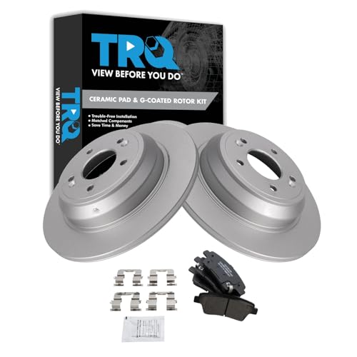 Image of TRQ Rear Brake Pad and Rotor Set Ceramic Coated Rotors Compatible with 2018-2019 Genesis G80