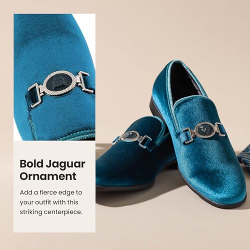 Amali Velvet Slip-On Dress Loafers for Men with Lion Head Piece, Men's Formal Smoking Tuxedo Slippers, Loafer Shoes with Metal Chain Detail3