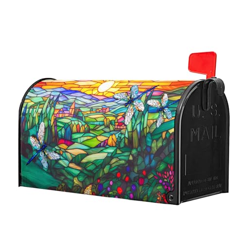 Image of Spring Summer Dragonflies Mailbox Covers Magnetic Large Size 25x21 Inch Spring Flowers Mail Box Cover Farmhouse Abstract Floral Mailbox Wraps Post Letter Box Cover for Home Garden Yard Decora