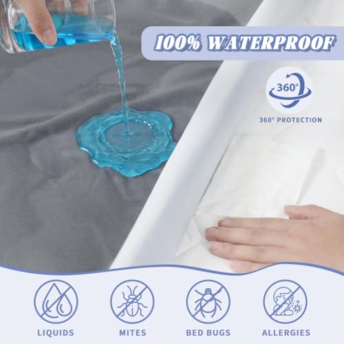 Housse de matelas 140x190x20 imperméable anti-acarien gris avec fermeture - 4