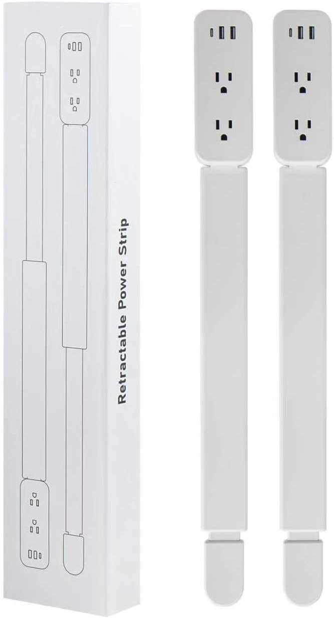 Electrical Outlet Extender Stick - Features USB-A, USB-C and 2 AC Outlets, Extends 22"-34", Rotates 180° Access Hard-to-Reach Outlets, Wall Plug Power Socket Expander Nightstands, Sofa, Desks and More 2AC, 2 Pack