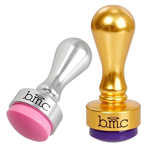 BMC 2pc Cute Round Metallic Squishy Silicone Nail Polish Art Stamper Bundle
