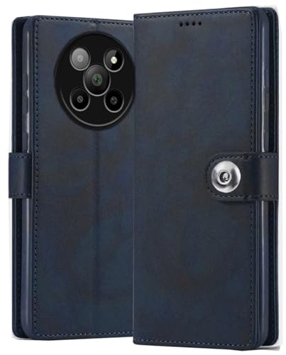 Image of SHINESTAR Leather Finish Flip Back Cover for Lava Agni 2 5G | Inside TPU & Inbuilt Stand| Stylish Button Magnetic Closure | Wallet Style Back Cover Case for Lava Agni 2 5G - Blue