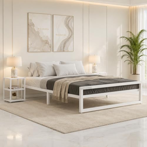 Image of Queen Size Metal Bed Frame | Queen Metal Bed | QueenSize Iron Bed | Queen Steel Bed | Heavy Duty Platform Bed | Double Bed Cot | Metal Cot | No Box Spring Needed | Bedroom, Hotel & Guest Room