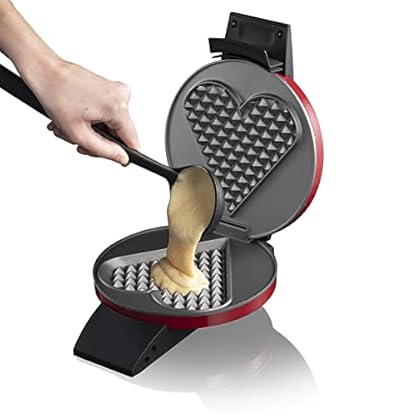 Cloer 1633V Waffeleisen, Valentinstag, Muttertag, für ein großes Waffelherz, Antihaftbeschichtung, Backampel, praktische Standfunktion, 930W, rot lackiertes Metallgehäuse – Bild 4