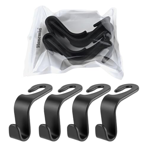 Hanemia 4 Pack Curved Headrest Hooks for Vehicle Seats, Black Style 2